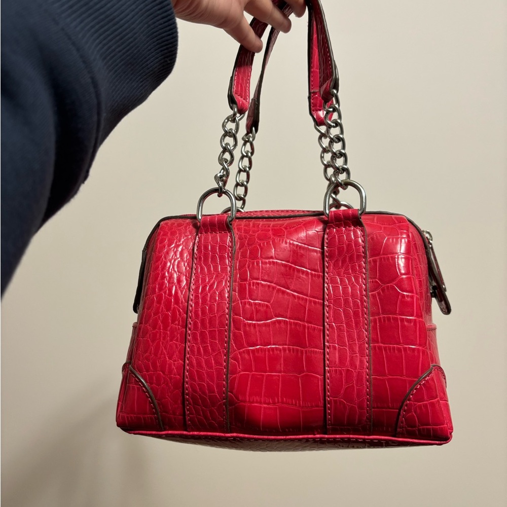 Red Croc-Embossed Handbag - Picture 3 of 5